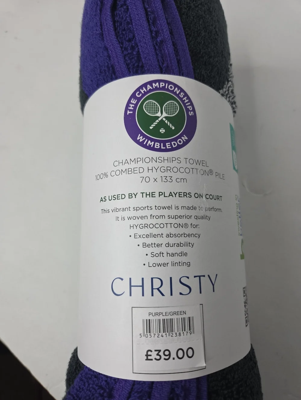 Wimbledon 2024 Christy Championship Towel NEW 100% Hygro Cotton 70 X 133 cm